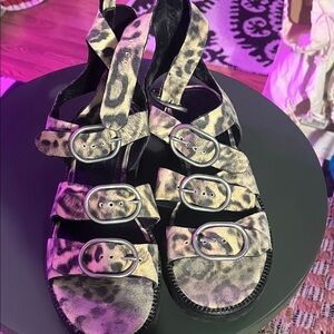 All Saints Leopard Print Buckle Sandals